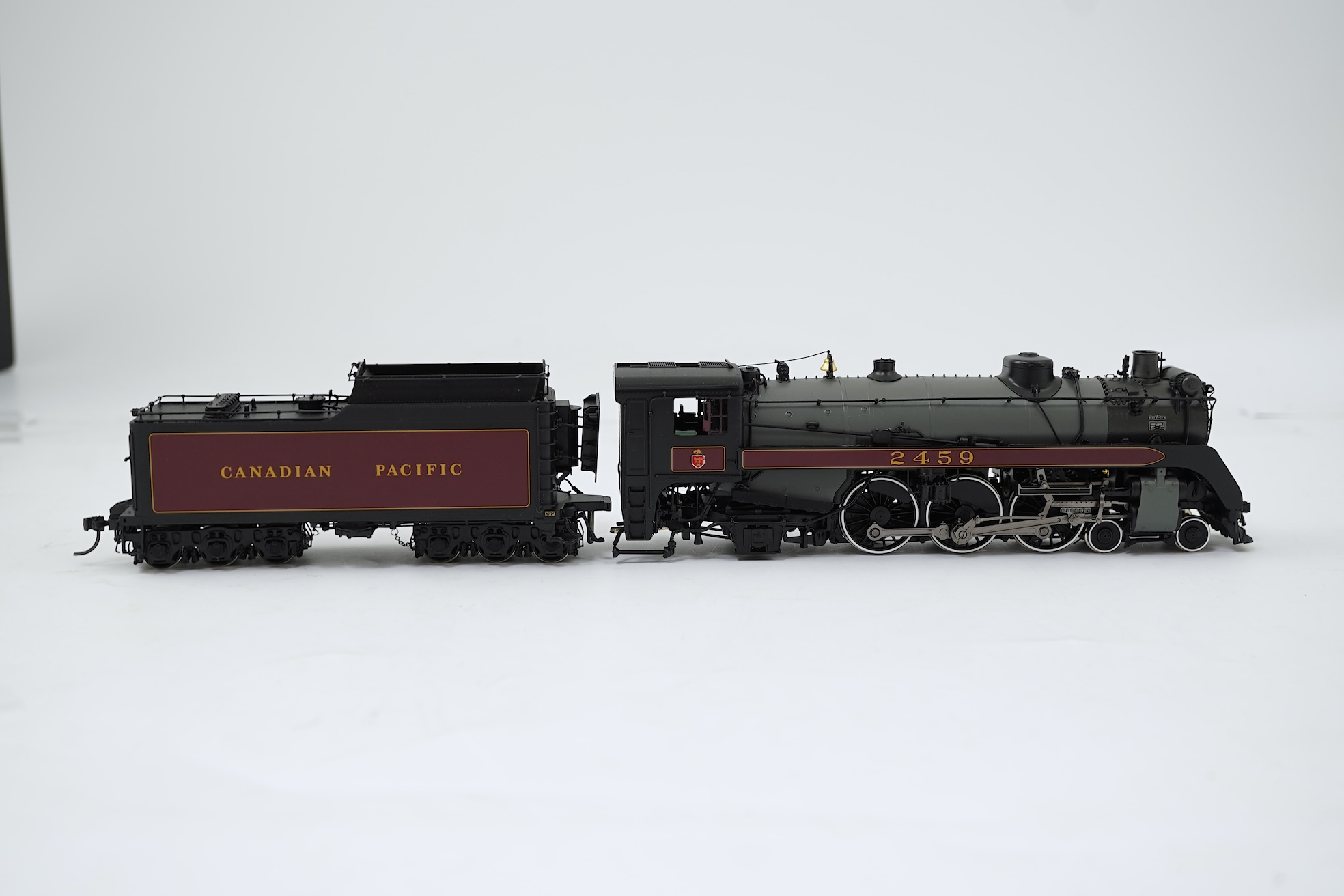 A boxed HO gauge Division Point model of Canadian Pacific Railway G-3h, 2459, 4-6-2 locomotive with bogie tender, powered for two rail operation.